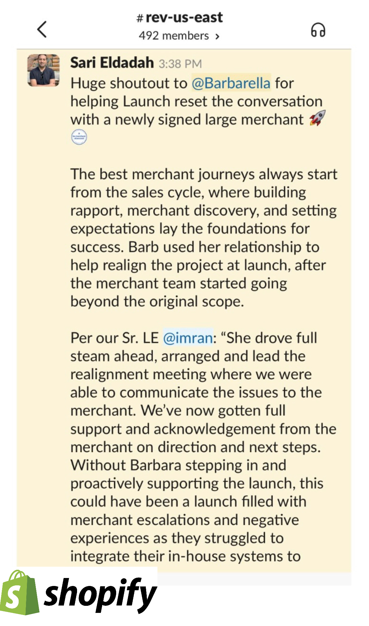 Shopify internal Slack recognition